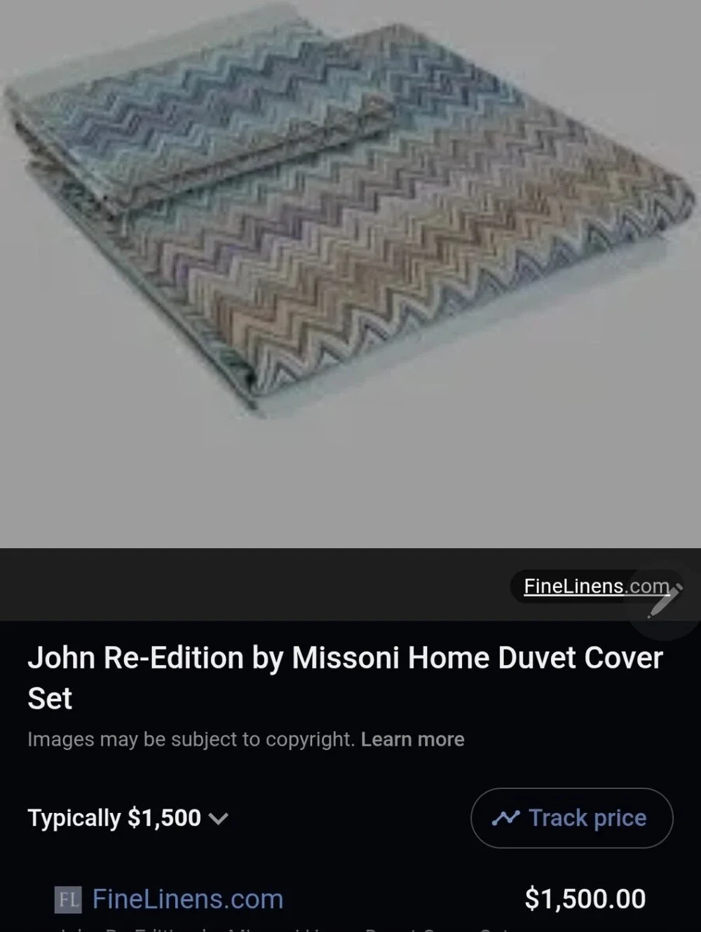 NWT Missoni Chevron John QUEEN Duvet  SET W/2 Shams. Made In ITALY. Never Opened